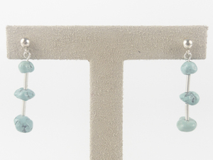 lot 133 image: Turquoise  Silver Tone Base Metal Bead Dangle Earrings.