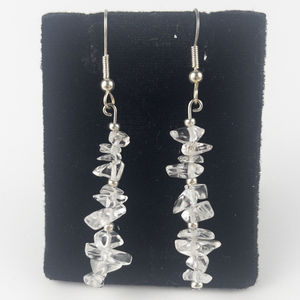 lot 138 image: Clear Rock Bead Silver Tone Base Metal French Wire Earrings .