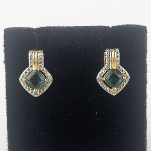 lot 139 image: Kiran Jewels  Simulated Emerald And Diamond Gold Tone Base Metal Pierced Earrings .