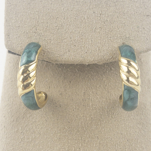lot 143 image: Green Enamel Gold Tone Base Metal Half-Hoop Pierced Earrings.