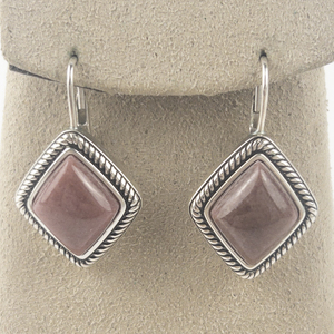 lot 144 image: Rhodonite Cabochon Sterling Silver Lever Back Pierced Earrings .