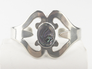 lot 187 image: Abalone Inlay Cutout Alpaca Silver Cuff Bracelet.