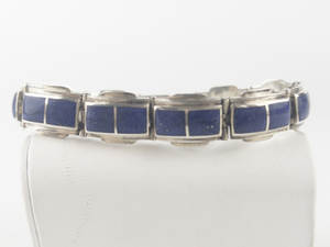 lot 188 image: Lapis Inlay (Chile) Sterling Silver Bracelet.