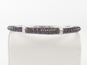 lot 197 image: STS Jewels Garnet Colored Faceted Bead Silver Tone Base Metal Hinged Bangle.
