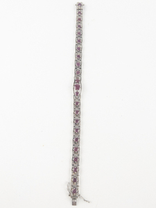 lot 198 image: Ruby Faceted & CZ Sterling Silver & Stainless Steel Tennis Bracelet.