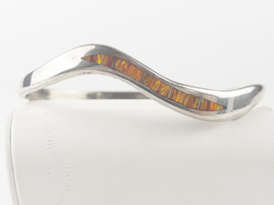 lot 202 image: Mexico (Unknown) Created Opal Inlay Sterling Silver Hinged Bangle.