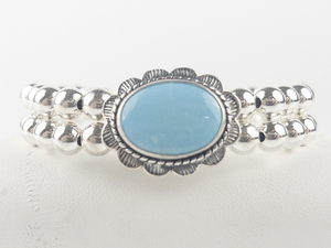 lot 203 image: Carolyn Pollack Roderick Tenorio Turquoise Inlay Flower Bead Sterling Silver Stretch Cuff Bracelet .