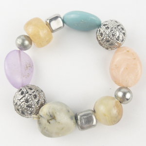 lot 205 image: Multi Gemstone Base Metal Bead Stretch Bracelet .