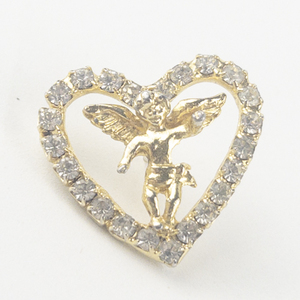 lot 218 image: Angel & Rhinestone Heart Yellow Base Metal Lapel Pin.