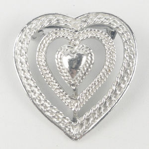 lot 228 image: Gerrys  Tripple Rope Heart Silver Tone Base Metal Brooch With Pendant.