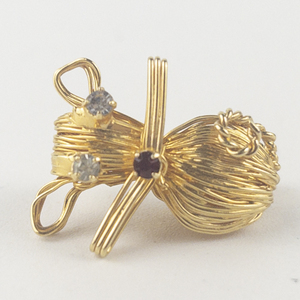 lot 239 image: Direction One  Tiny Red & White Rhinestone Wire Mouse Gold Tone Base Metal Brooch .