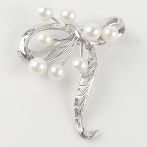 lot 241 image: Abstract Floral Swirl Pearl Accented Sterling Silver Brooch .