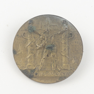 lot 259 image: Medallic Art Co.  Czech Freedom Medal Gold Tone Base Metal Brooch .
