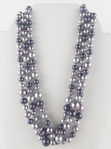 lot 271 image: Purple & Grey Silver Tone Base Metal Multi-Strand Bead Necklace. Knotted