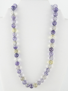 lot 275 image: Amethyst, Citrine And Crystal Quartz Gold Tone Base Metal Bead Necklace.