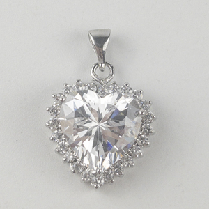 lot 311 image: CZ Heart silver tone base metal pendant (no chain).