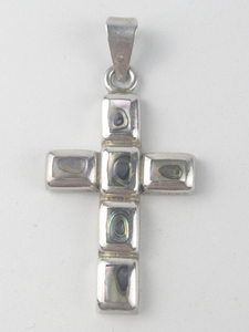 lot 325 image: Mexico (Unknown) Abalone Inlay sterling silver cross.