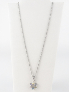lot 346 image: Multi Colored CZ David Star Jerusalem Star Sterling Silver Pendant Necklace .
