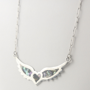 lot 363 image: (Mexico) Abalone Shell Angel Wings Sterling Silver Paperclip Necklace .