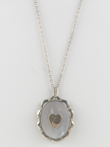 lot 364 image: Providence Stock Company Vintage Mother Of Pearl Heart Vermeil Locket Necklace.