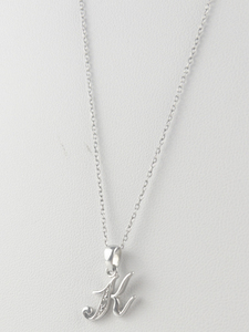 lot 365 image: CZ Accented Letter K Sterling Silver Pendant Necklace .