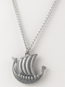 lot 375 image: Viking Ship Pewter Pendant Necklace .