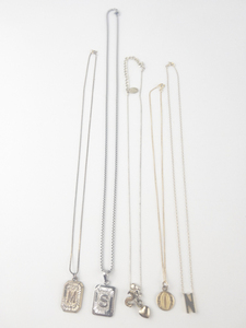lot 392 image: Group of 5  Initial Base Metal Pendant Necklaces . All Wearable & In Good Condition S N M O