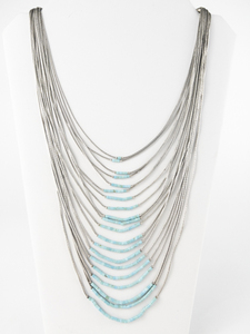 lot 19 image: Turquoise & Sterling Silver Multistrand Bead Necklace & Matching Clip-On Earrings.