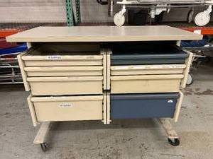 lot 3 image: Herman Miller Milcare Rolling 8-Drawer Medical Storage Supply Tabletop Workbench Cart - In Good Condition Need Minor Clean Up 48 x 24 x 36