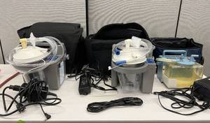 lot 76 image: Lot Of (2) DeVilbiss Healthcare 7305 Series Suction Unit with Bags and Manuals & (1) Med Home Vacuaide - Great Working Condition