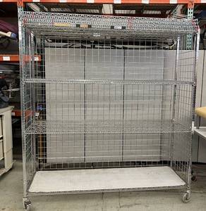 lot 16 image: 4-Tier Adjustable Chrome-Plated Wire Cart Mobile Shelving Storage Truck - NSF Approved - In Great Condition Wheels have no rubber left on them Would make great stationary shelving  Extra Racks On Top Too