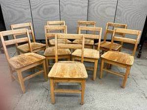 lot 20 image: Lot of 9 Vintage Childrens School Wooden Chairs - Very Sturdy - Need Refinishing Or To Be Painted