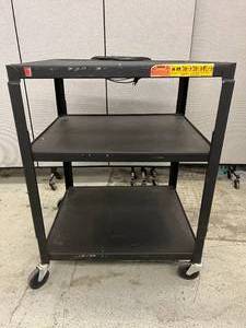 lot 27 image: Bretford 3-Tier Rolling AV Utility Storage Cart with Outlet Extension Cord - In Good Condition