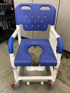 lot 41 image: MSRP $500 IPU Mobile Commode Shower Bath Chair With Slide Out Footrest - In Great Condition 