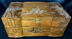 lot 46 image: Vintage Carved Wood Jewelery Box from Vietnam