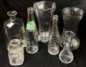 lot 62 image: Vintage Glass Collection from Hoosier Glass, Nesbitts Soft Drink, Patio by Pepsi Bottle and Antique Bottles