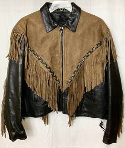 lot 98 image: Vintage American Top Leather Fringe Two Toned Western Jacket - Size 3XL