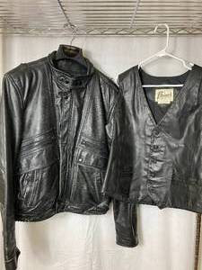 lot 96 image: Street Legal by Bermans Vintage Black Leather Jacket Size 42 and Black Leather Bermans Vest Size 44
