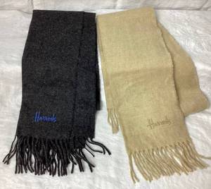 lot 91 image: Harrods Pure Lambswool Scarves, Woven in Scotland - Charcoal Grey and Cream