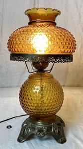 lot 109 image: Vintage Amber Hobnail Hurricane Lamp
