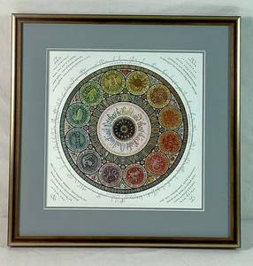 lot 25 image: Roundel of the Seasons Framed & Matted Print plus Caligraphy Prints  by Sheila Waters