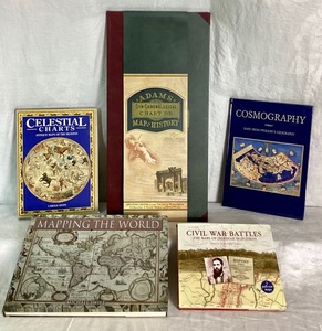 lot 132 image: Maps and Books Bundle -Adams Synchronological Chart or Map of History  Cosmography Maps from Ptolemys Geography, Civil War Battles-The Maps of Jerediah Hotchkiss and Mapping the World