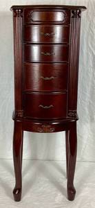 lot 54 image: Jewelry Armoire- Wooden- 4 Drawers, 2 Doors for necklaces, top storage
