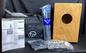 lot 15 image: Toca Players Series Cajon Percussion Instrument with set of Cajon Brushes and Roland EL Cajon EC-10M Mic Processor