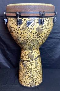 lot 17 image: Remo Mondo Djembe Drum with Fossil Fantasy Finish and Kaces III Carrying Bag