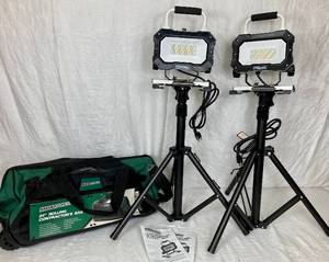 lot 165 image: Set of 2 Smart Electrician Pro LED Work Lights with Dimmer & Temperature Control, Tripods and Carrying Case
