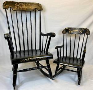 lot 166 image: Tell City Chairs Vintage Rocking Chairs - Grandparent and Child Set