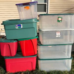 lot 190 image: Collection of Large Plastic Storage Totes - 9 pcs- 116Qt, 66Qt. and more