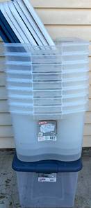 lot 196 image: Sterilite 66Qt and 1 64Qt. Plastic Storage Totes- 10 total pcs