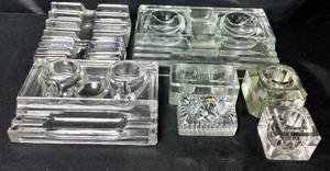 lot 35 image: Antique Inkwells plus Pen Holder Stands - Uranium Glass